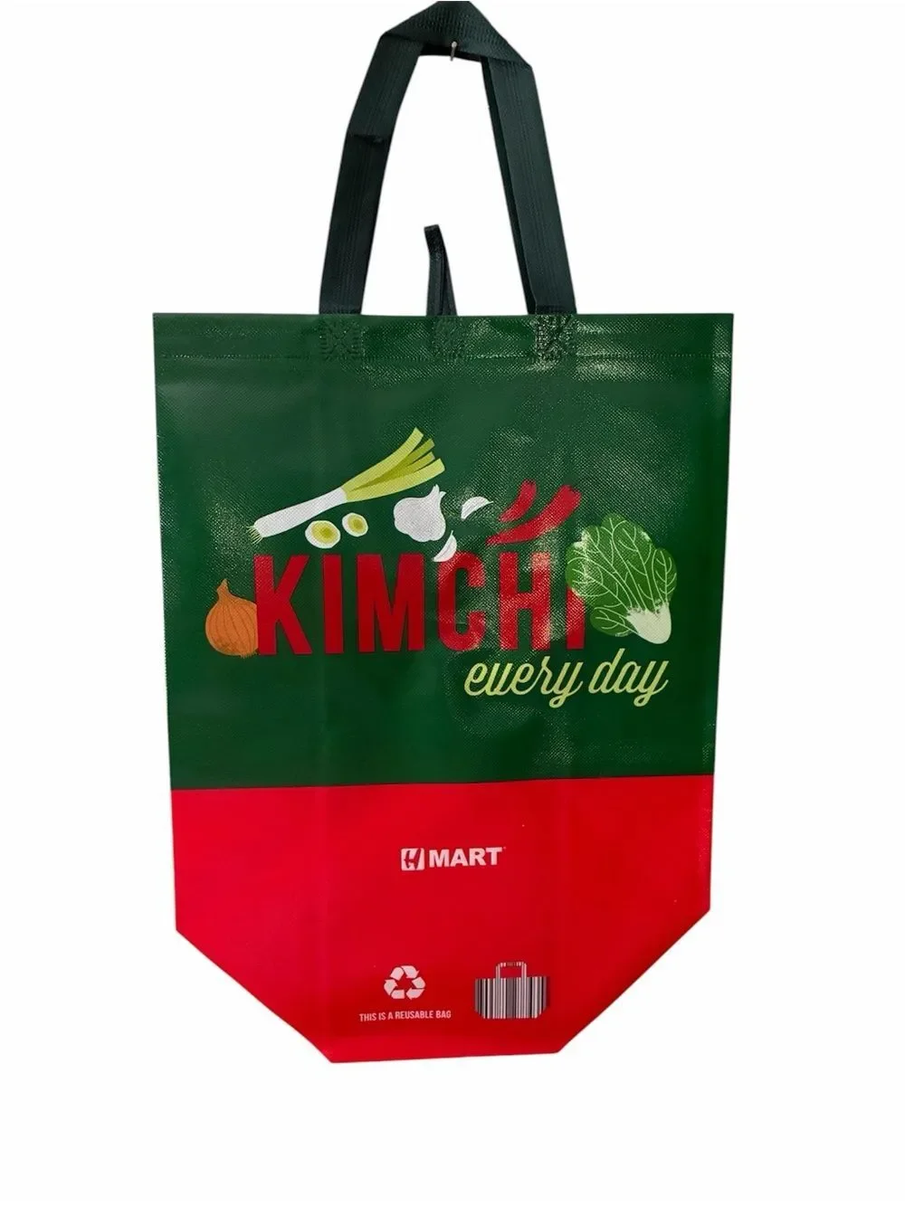 NWOT HMart “Kimchi Every Day” Reusable Tote Bag – Green/Red Grocery Shopper